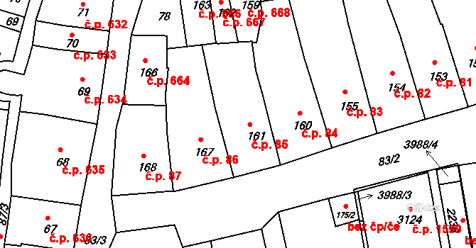 Lipník nad Bečvou I-Město 85, Lipník nad Bečvou na parcele st. 161 v KÚ Lipník nad Bečvou, Katastrální mapa