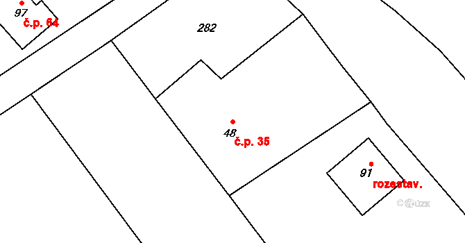 Štipoklasy 35 na parcele st. 48 v KÚ Štipoklasy u Černín, Katastrální mapa
