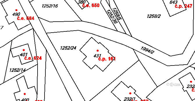Dolní Maxov 161, Josefův Důl na parcele st. 431 v KÚ Dolní Maxov, Katastrální mapa