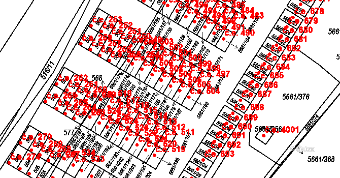 Jihlava 506 na parcele st. 5661/178 v KÚ Jihlava, Katastrální mapa