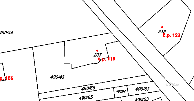 Bohutín 118 na parcele st. 207 v KÚ Bohutín, Katastrální mapa