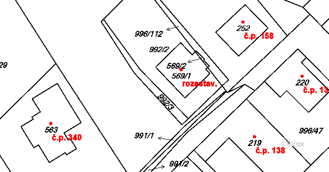 Velký Beranov 253 na parcele st. 569/1 v KÚ Velký Beranov, Katastrální mapa