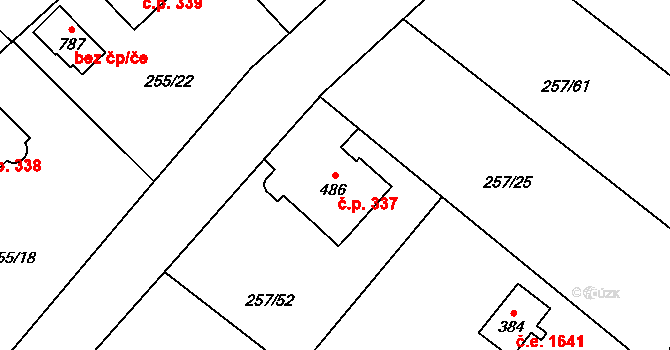 Nová Hospoda 337, Kamenice na parcele st. 486 v KÚ Štiřín, Katastrální mapa