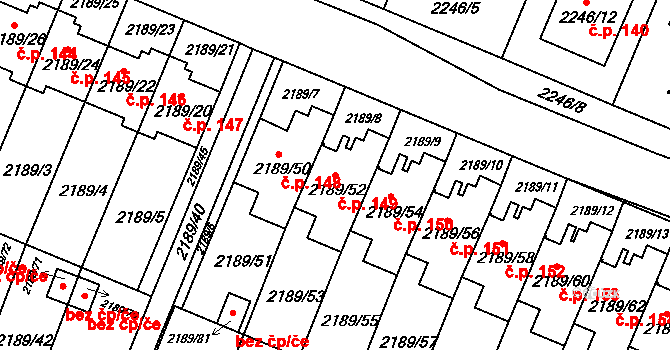 Třeboň II 149, Třeboň na parcele st. 2189/52 v KÚ Třeboň, Katastrální mapa