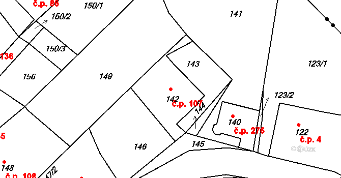 Loučná 107, Hrádek nad Nisou na parcele st. 142 v KÚ Loučná, Katastrální mapa