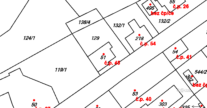 Doubravice 45, Hrubá Skála na parcele st. 51 v KÚ Hrubá Skála, Katastrální mapa