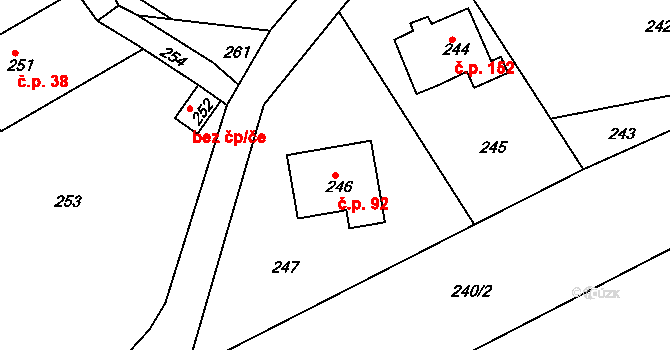 Chaloupky 92 na parcele st. 246 v KÚ Chaloupky, Katastrální mapa