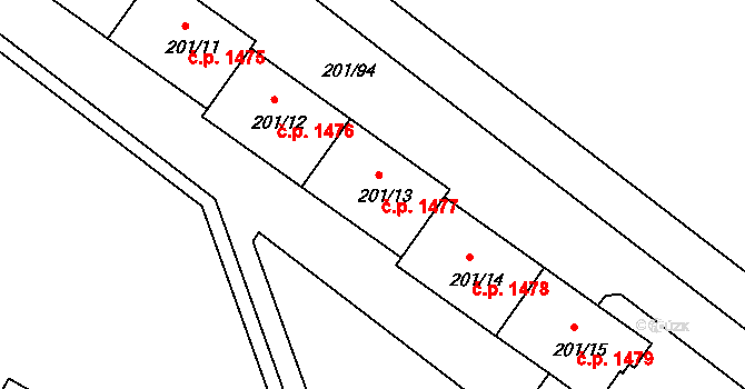 Tachov 1477 na parcele st. 201/13 v KÚ Tachov, Katastrální mapa