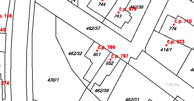 Třebechovice pod Orebem 786 na parcele st. 851 v KÚ Třebechovice pod Orebem, Katastrální mapa
