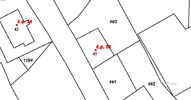 Blažov 33, Bouzov na parcele st. 41 v KÚ Blažov, Katastrální mapa