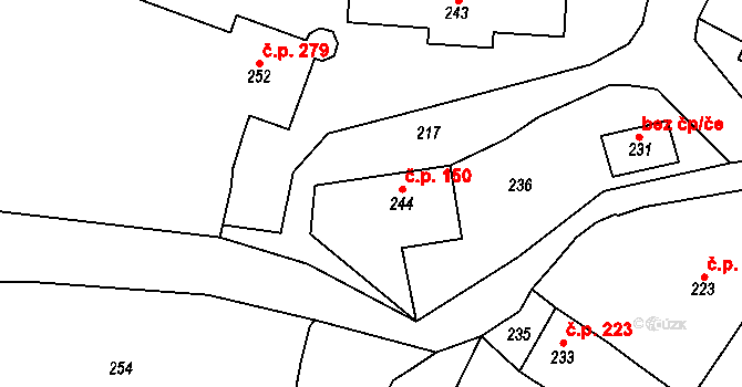 Medlov 150 na parcele st. 244 v KÚ Medlov u Uničova, Katastrální mapa