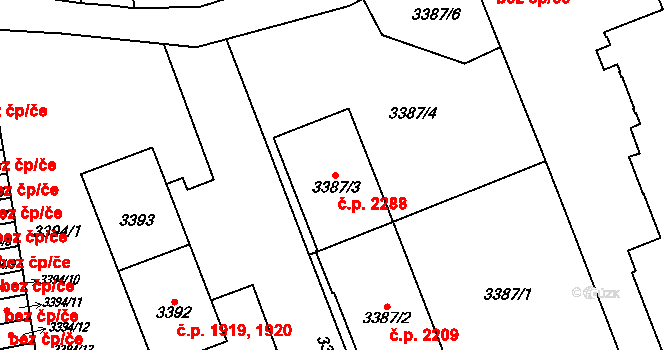 Šternberk 2288 na parcele st. 3387/3 v KÚ Šternberk, Katastrální mapa