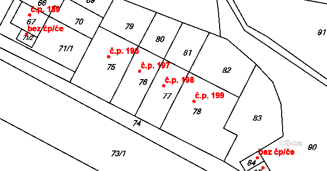 Mimoň III 198, Mimoň na parcele st. 77 v KÚ Mimoň, Katastrální mapa