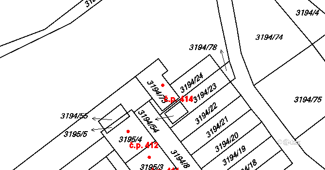 Podmoklice 414, Semily na parcele st. 3194/73 v KÚ Semily, Katastrální mapa