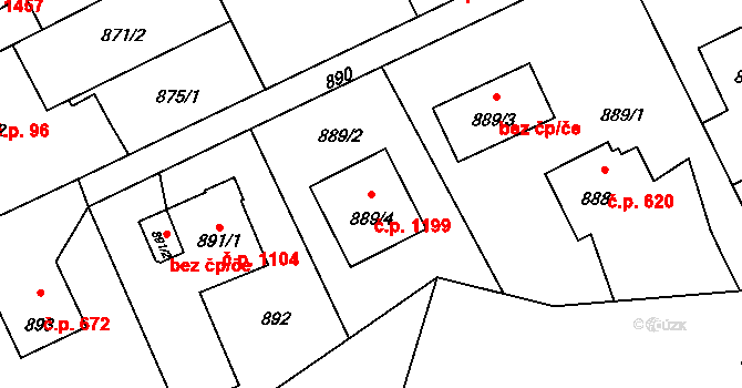 Lutyně 1199, Orlová na parcele st. 889/4 v KÚ Horní Lutyně, Katastrální mapa