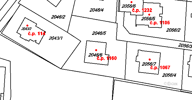 Poruba 1160, Orlová na parcele st. 2046/6 v KÚ Poruba u Orlové, Katastrální mapa