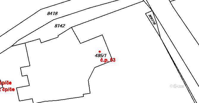 Velké Karlovice 63 na parcele st. 495/1 v KÚ Velké Karlovice, Katastrální mapa