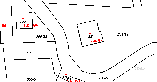 Senohraby 67 na parcele st. 85 v KÚ Senohraby, Katastrální mapa