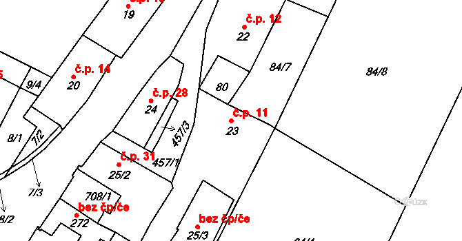 Trnovany 11 na parcele st. 23 v KÚ Trnovany u Litoměřic, Katastrální mapa
