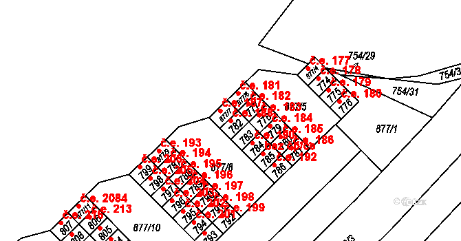 Lesná 188, Brno na parcele st. 782 v KÚ Lesná, Katastrální mapa
