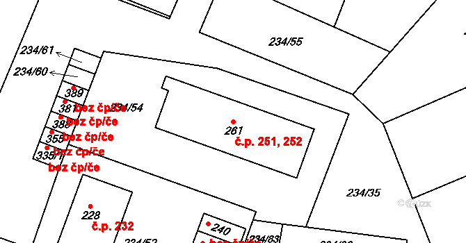 Kotvrdovice 251,252 na parcele st. 261 v KÚ Kotvrdovice, Katastrální mapa
