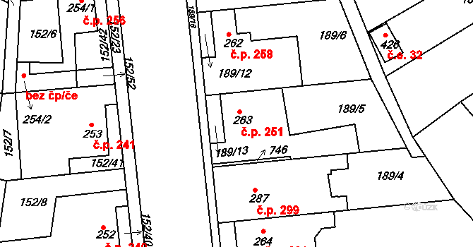 Dobroměřice 251 na parcele st. 263 v KÚ Dobroměřice, Katastrální mapa