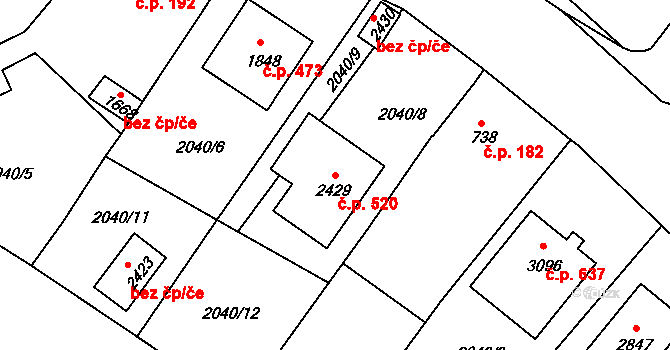 Malá Strana 520, Týn nad Vltavou na parcele st. 2429 v KÚ Týn nad Vltavou, Katastrální mapa