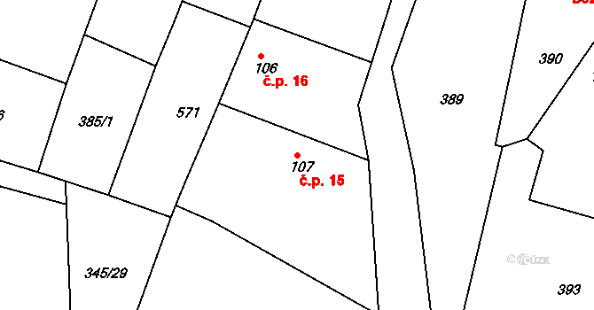 Stračovská Lhota 15, Mžany na parcele st. 107 v KÚ Stračovská Lhota, Katastrální mapa