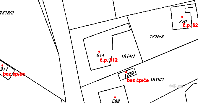Česká Kamenice 512 na parcele st. 614 v KÚ Česká Kamenice, Katastrální mapa