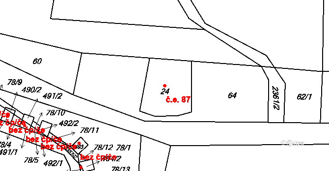 Olešnice v Orlických horách 87 na parcele st. 24 v KÚ Olešnice v Orlických horách, Katastrální mapa