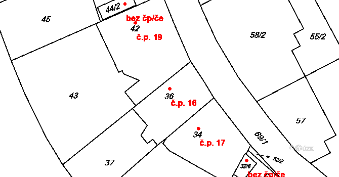 Lipany 16, Praha na parcele st. 36 v KÚ Lipany, Katastrální mapa