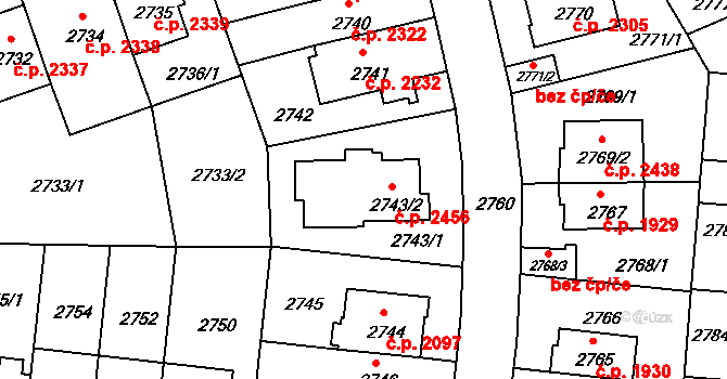 Záběhlice 2456, Praha na parcele st. 2743/2 v KÚ Záběhlice, Katastrální mapa