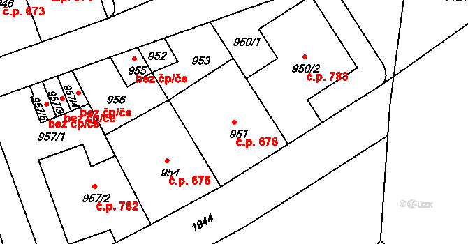 Podolí 676, Praha na parcele st. 951 v KÚ Podolí, Katastrální mapa