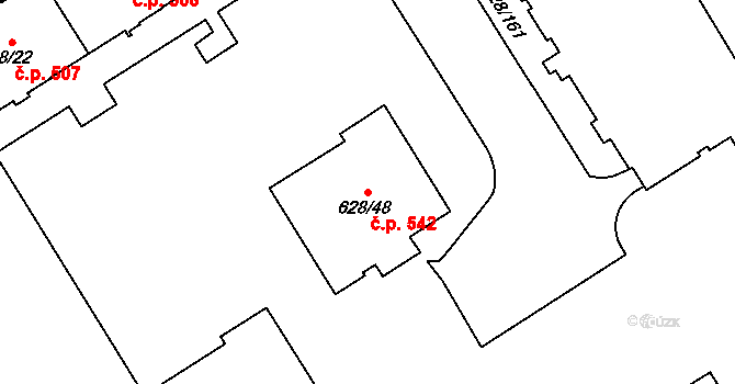 Prosek 542, Praha na parcele st. 628/48 v KÚ Prosek, Katastrální mapa