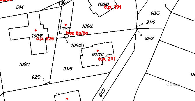 Petrovice 211, Praha na parcele st. 91/10 v KÚ Petrovice, Katastrální mapa