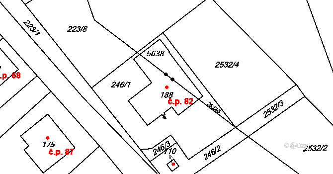Žirecká Podstráň 82, Dvůr Králové nad Labem na parcele st. 188 v KÚ Žirecká Podstráň, Katastrální mapa