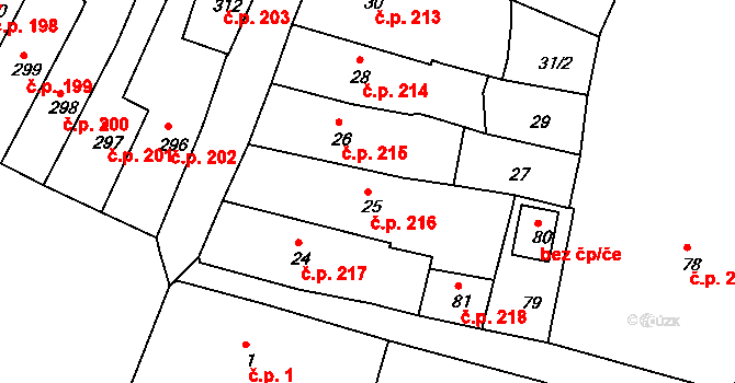 Česká Lípa 216 na parcele st. 25 v KÚ Česká Lípa, Katastrální mapa