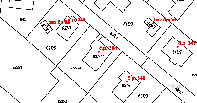 Rumburk 1 354, Rumburk na parcele st. 637/17 v KÚ Rumburk, Katastrální mapa