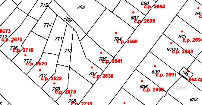Chomutov 2641 na parcele st. 705 v KÚ Chomutov II, Katastrální mapa