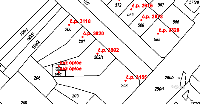 Chomutov 3282 na parcele st. 202/1 v KÚ Chomutov II, Katastrální mapa