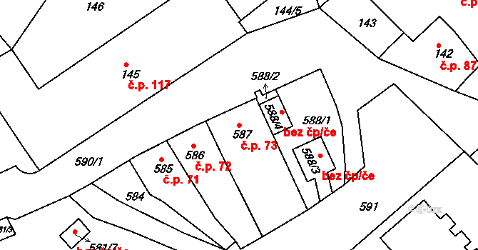 Pražské Předměstí 73, Bílina na parcele st. 587 v KÚ Bílina, Katastrální mapa