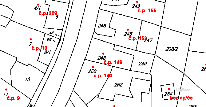 Horní Jasenka 149, Vsetín na parcele st. 248 v KÚ Jasenka, Katastrální mapa
