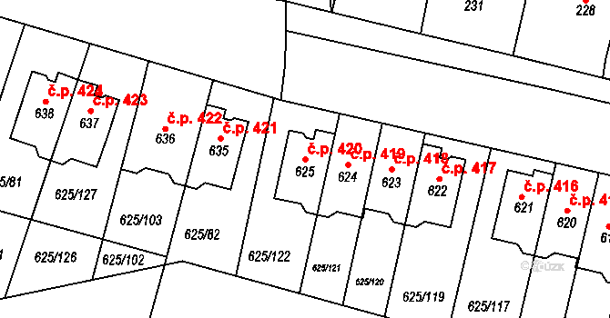 Předměřice nad Labem 420 na parcele st. 625 v KÚ Předměřice nad Labem, Katastrální mapa