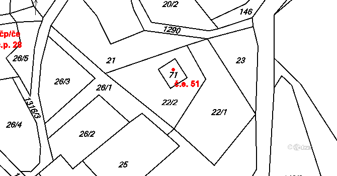Lbín 51, Hlinná na parcele st. 71 v KÚ Lbín, Katastrální mapa
