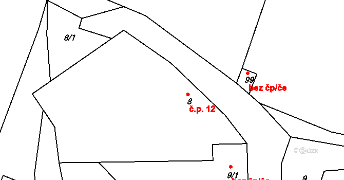 Dalešice 12, Bítouchov na parcele st. 8 v KÚ Dalešice u Bakova nad Jizerou, Katastrální mapa