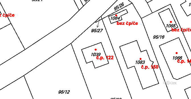 Čtyřkoly 122 na parcele st. 1039 v KÚ Čtyřkoly, Katastrální mapa