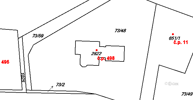 Hradištko 498 na parcele st. 2822 v KÚ Hradištko pod Medníkem, Katastrální mapa