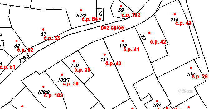 Sedlec 40, Sedlec-Prčice na parcele st. 111 v KÚ Sedlec u Votic, Katastrální mapa