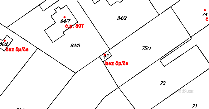 Štěpánov 40894312 na parcele st. 75/2 v KÚ Březce, Katastrální mapa