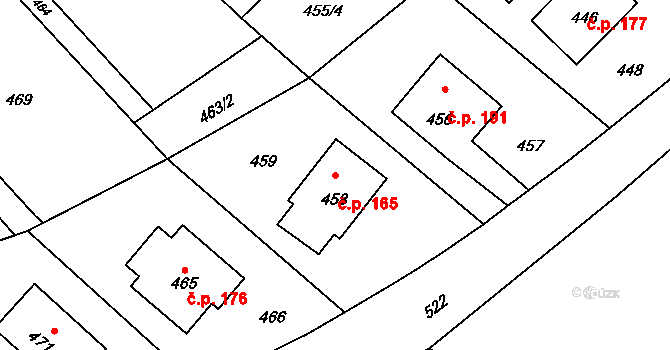 Děhylov 165 na parcele st. 458 v KÚ Děhylov, Katastrální mapa